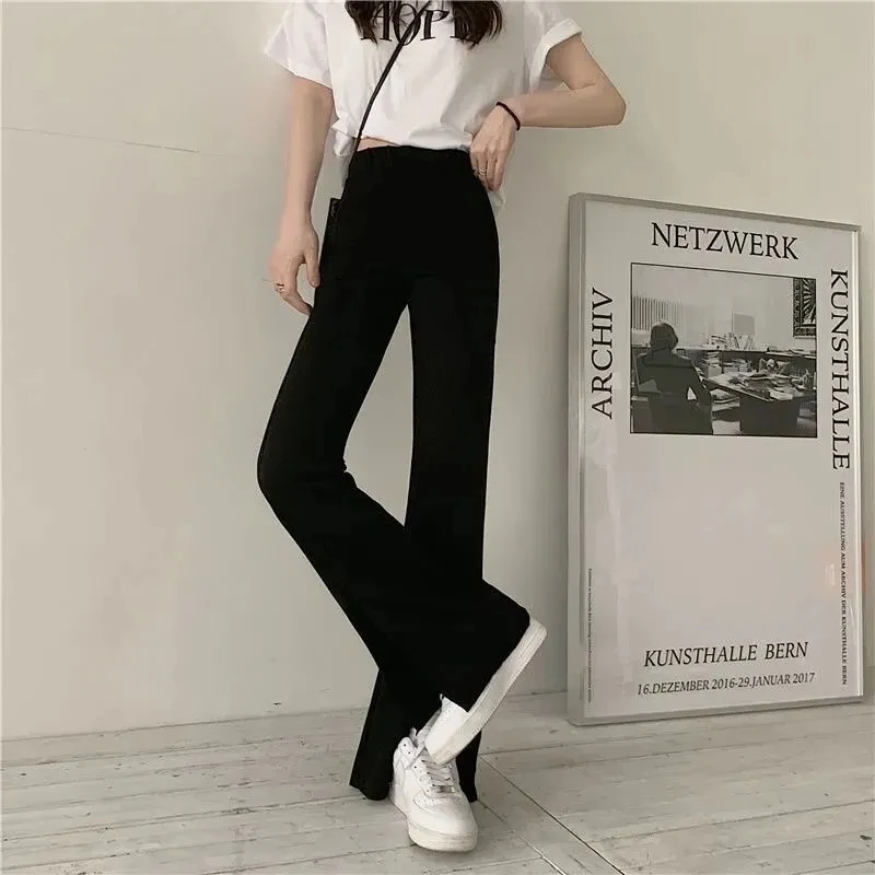 Flare Jeans Women Denim Pants High Waisted Slit Leg Vintage