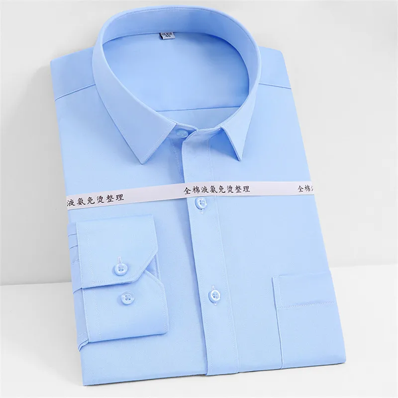 Большие размеры S до 8xl хлопок нежелезные деловые мужские рубашки с длинным рукавом и квадратным воротником с нагрудным карманом