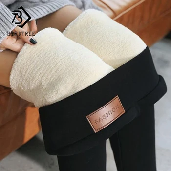 

2019 Winter Black Warm Ladies Plus Velvet Leggings Fleece Thick Base Trousers B9N203Q