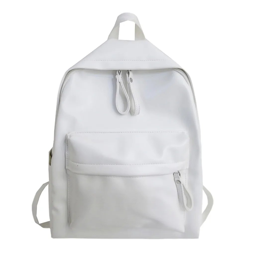 Белые однотонные классические кожаные рюкзаки для студентов школьная сумка