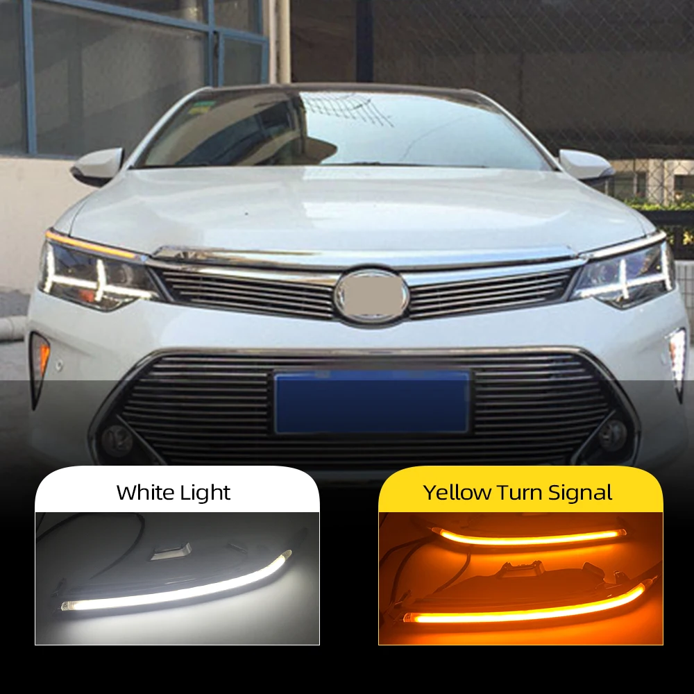 Car Flashing 2Pcs For Toyota Camry 2015 2016 2017 2018 Headlight Decoration Yellow Turn Signal DRL LED Daytime Running Light | Автомобили