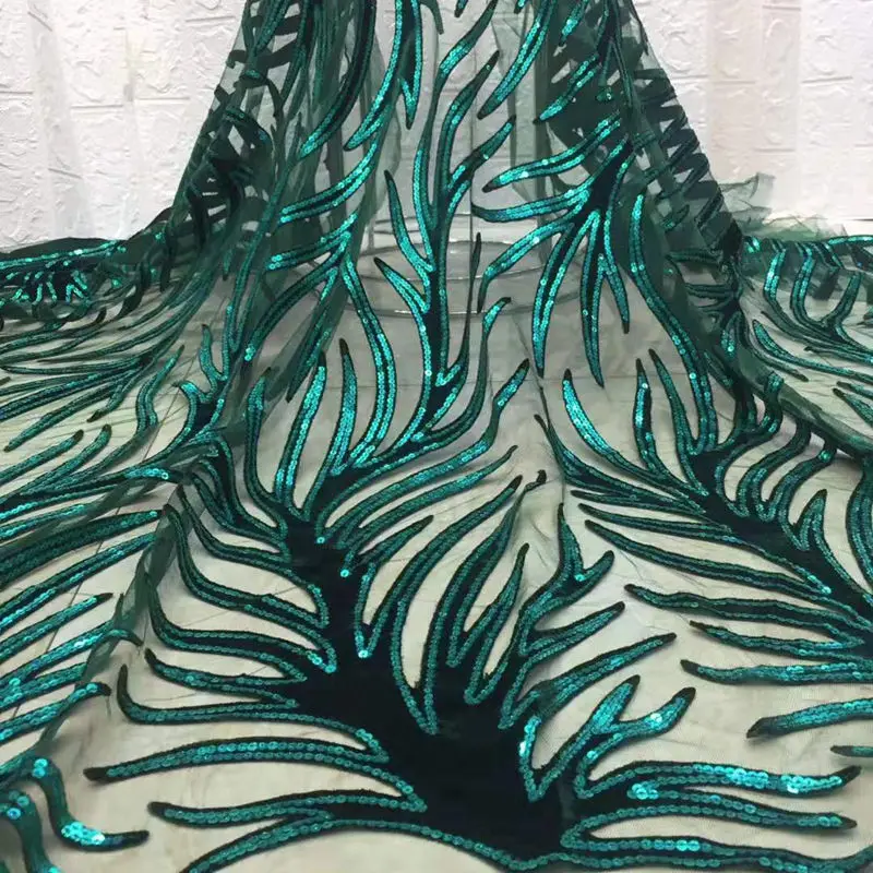 

Nigerian Lace Fabric 2019 High Quality Sequin Velvet Lace Fabric Green Embroidered Tulle African Velvet Lace Fabric DG684