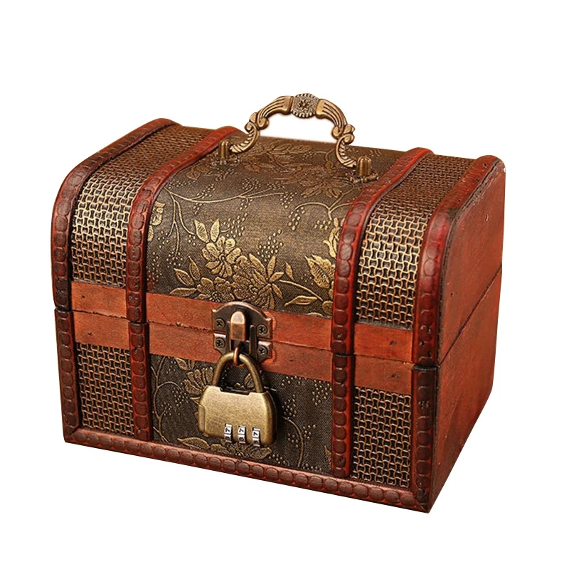 

Vintage Retro Wood Box with Lock Storage Container Box Trinket Jewelry Bracelet Pearl Ring Wooden Treasure Case Chest Organizer