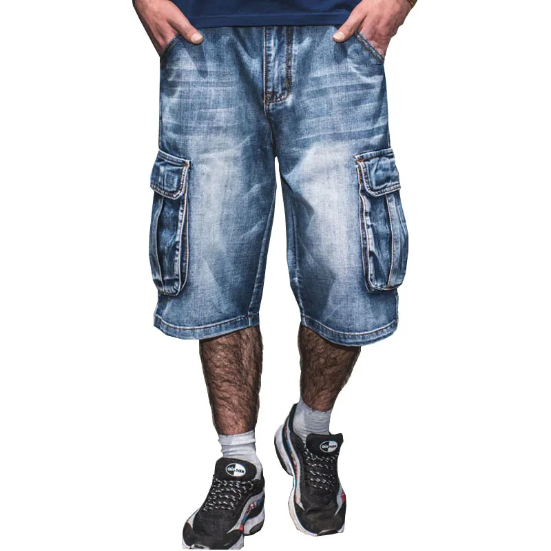 Jeans For Men Summer New Multi-Pocket Men's Blue Denim Shorts Streetwear Loose Large Size Straight Denim Shorts men jeans denim pants denim shorts summer jeans shorts