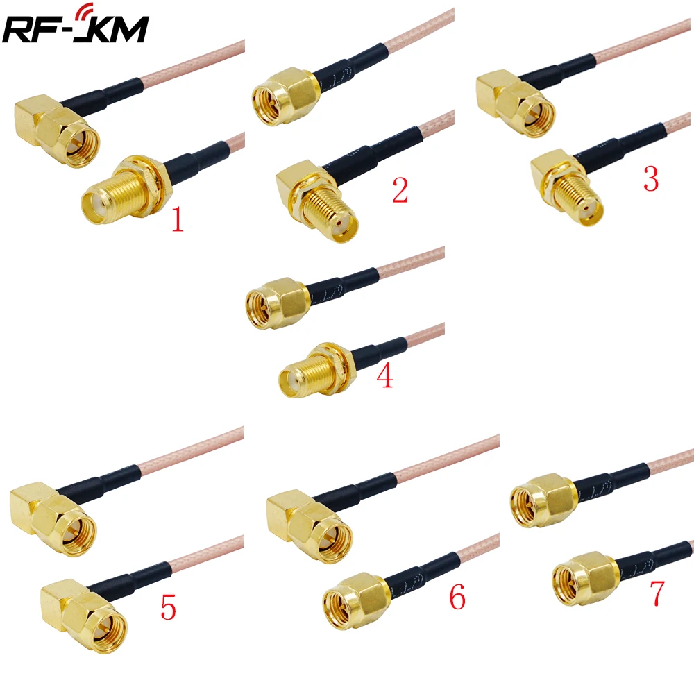Conector macho de Cable SMA a SMA macho, Cable de conector recto RG316 RF, macho a hembra, ángulo recto, Coaxial RF
