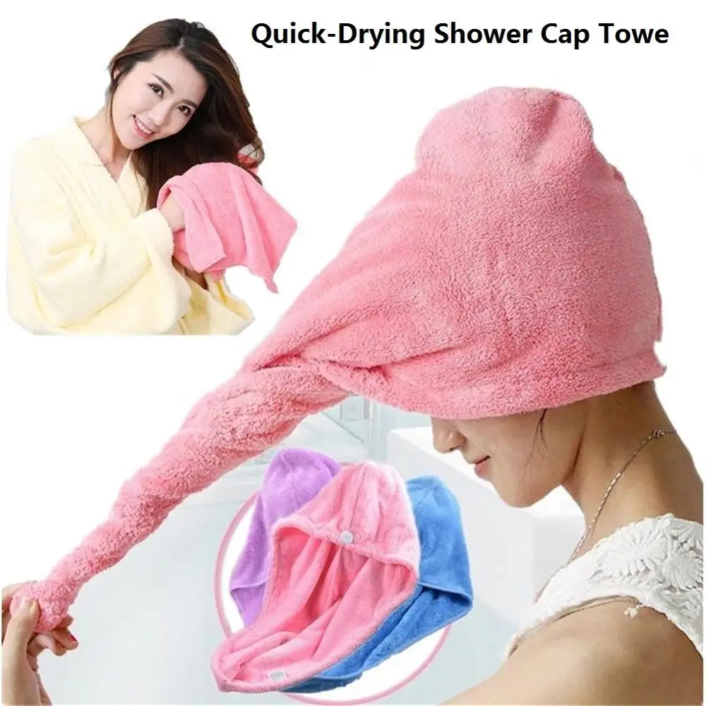 

Microfiber quick-drying ladies bath turban thick soft shower cap hat bath tool