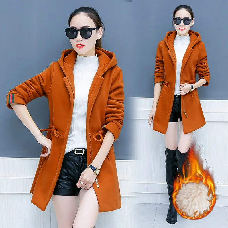 

2019 Autumn And Winter New Style Solid Color Versatile Hoodie Women's Korean-style Cardigan Brushed And Thick Hooded Casual Loos