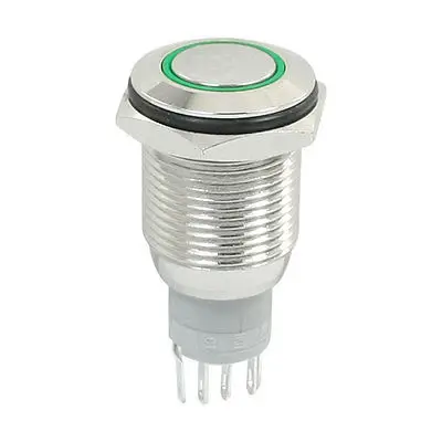 

5Pins Green Lamp 12V SPDT NO+NC Momentary Button Switch 3A 250VAC