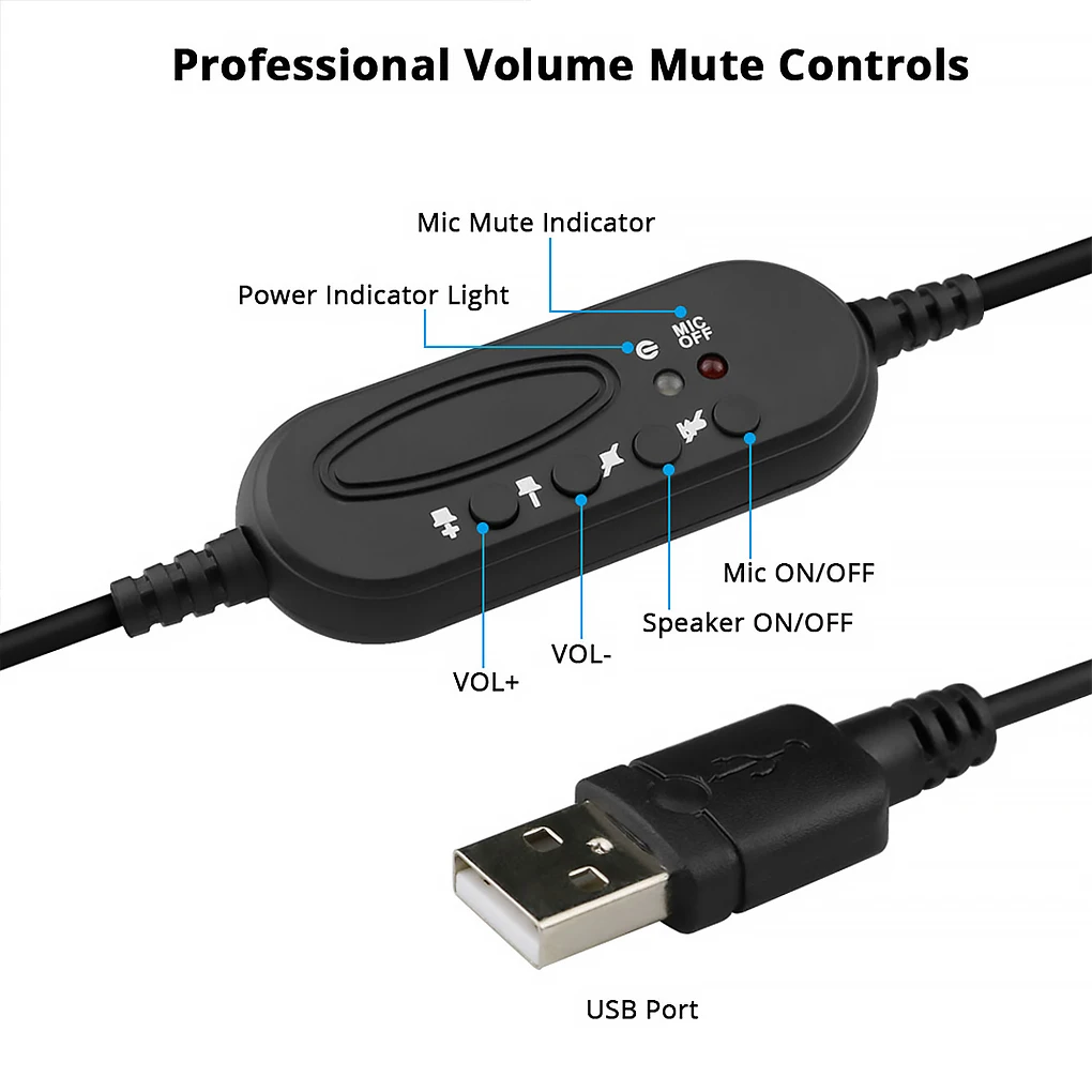 USB Headset with Microphone Computer Laptop Wired Earphone Black Earphone Line Control Business Mic Headset