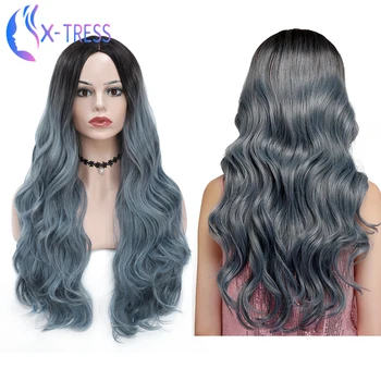 

Ombre Blue Women's Wigs Synthetic Hair Romantic Curly Fully Soft Wig Heat Resistant X-TRESS Colorful Wig for Daily Party Cosplay