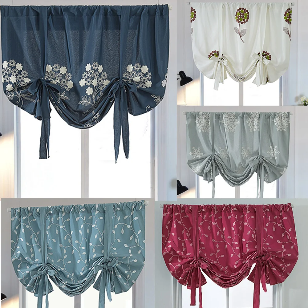 

Short Roman Curtain Embroidered Curtain Tie Up Curtains Rod Pocket For Kitchen Window Valance Blackout Adjustable Roman Blinds