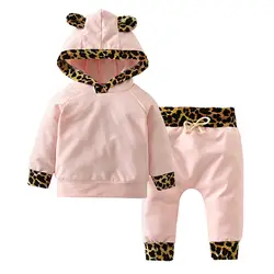 Коллекция 2019 года, осенне-зимняя одежда для маленьких девочек Толстовка принцессы с капюшоном и леопардовым принтом топы + штаны, леггинсы