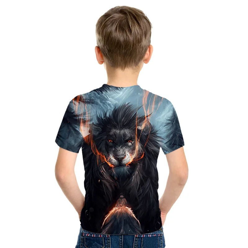 Уличная одежда с 3D принтом детская футболка с изображением короля льва Летняя Повседневная рубашка с короткими рукавами и изображением Льва для мальчиков и девочек