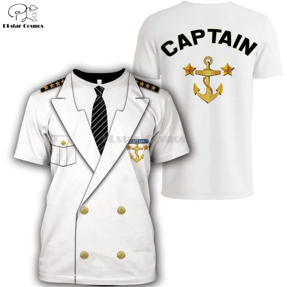 Unisex Captain Costume anime Cosplay T-Shirts Prisoner Clown Tuxedo Tee Man Cowboy Pirate Clown Pilot Uniform Police Carnival