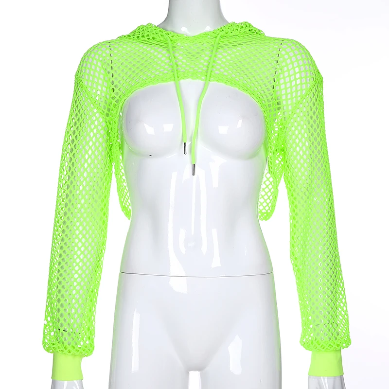Long Sleeve Plus Size Neon Crop Top Neon Lime Green Yellow
