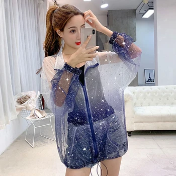 

2020 New Summer Cardigan Jacket Women woman coat Sequin Gradient Loose Korean Blouse sun protection clothing coat for women Q35