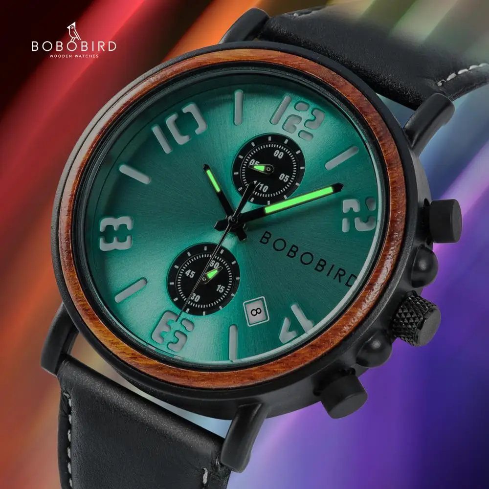 Reloj hombre BOBO BIRD водонепроницаемые часы для мужчин Топ роскошные стильные светящиеся часы Отображение даты деревянные часы для мужчин OEM Прямая поставка