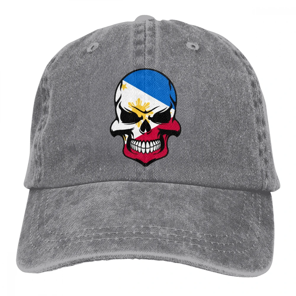 Filipino флаг череп Casquette черный унисекс Мужские Женские джинсовые бейсболка с ремешком кепки Регулируемый Гольф папа шляпа