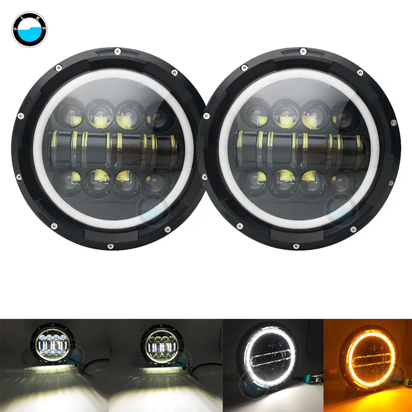 2 PCS black 7 дюймов круглый Halo светодиодные фары 80 Вт H4 Фары Hi/Low луч Halo угол глаза для Jeep Wrangler JK внедорожных 4x4 suzuki samurai - Цвет: 2 PCS black