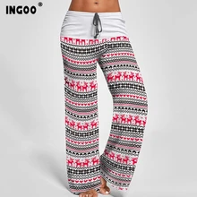 *#Best Price INGOO Winter Christmas Pattern Print Loose Trousers Women Autumn Casual Spliced Panelled Straight Drawstring Long Pants Female *#Best Price INGOO Winter Christmas Pattern Print Loose Trousers Women Autumn Casual Spliced Panelled Straight Drawstring Long Pants Female
