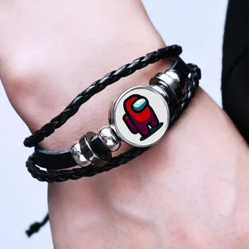 

Hot Game Among Us Bracelet for Men Women Kids Anime Peripheral Adjustable Black PU Leather Bracelets Family Christmas Gift