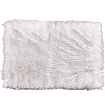 

Faux Fur White Rectangle Area Rug Indoor Ultra Soft Fluffy Bedroom Floor Sofa Living Room 2 x 3 Feet