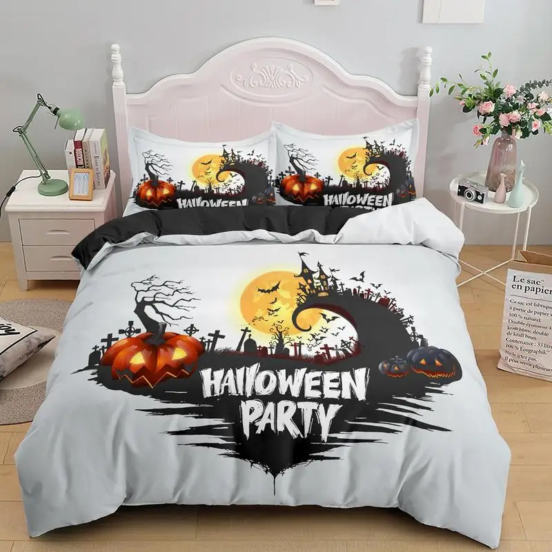 Kids Halloween Day Black Duvet Cover Set Designer Style With Decorative pattern Bedding Set US/UK/AU/EU Size with 1/2 Pillowcase