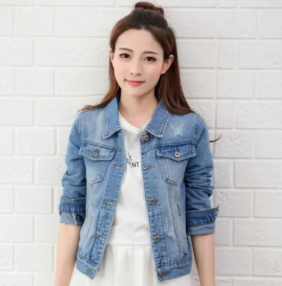Finest  Denim jacket Woman 2019 New denim Jacket light blue bomber jacket short denim jacket casual denim j