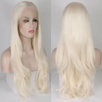 

Bombshell Whtie Long Natural Wave Synthetic Hair Lace Front Wig Heat Resistant Fiber Hair Natural Hairline For White Women Wigs