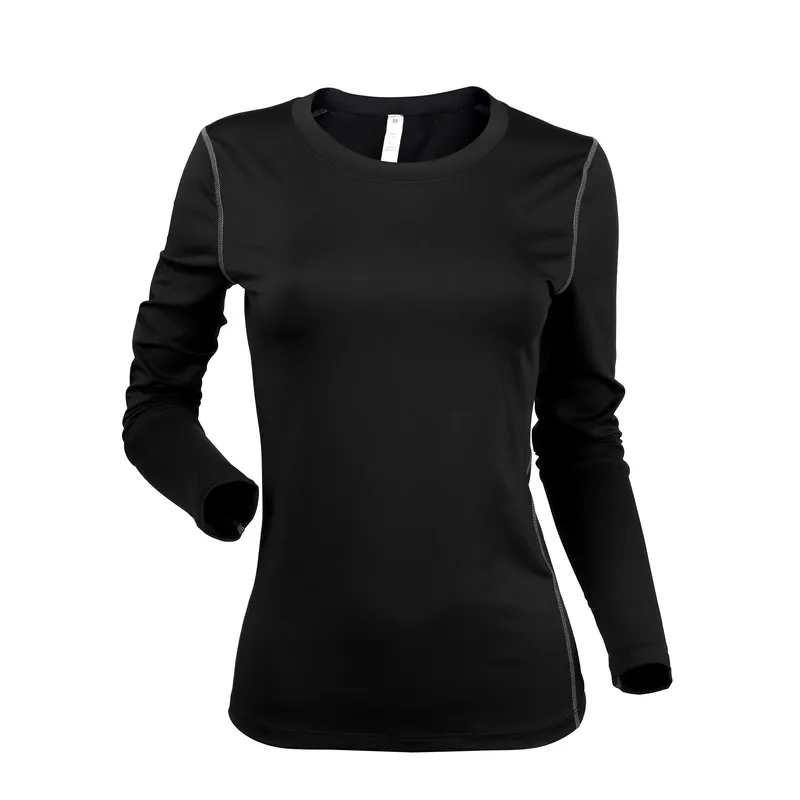 VEQKING Женская компрессионная рубашка для йоги, бесшовная быстросохнущая футболка с длинным рукавом для бега, топы для фитнес-тренировки, спортивные футболки - Цвет: Черный