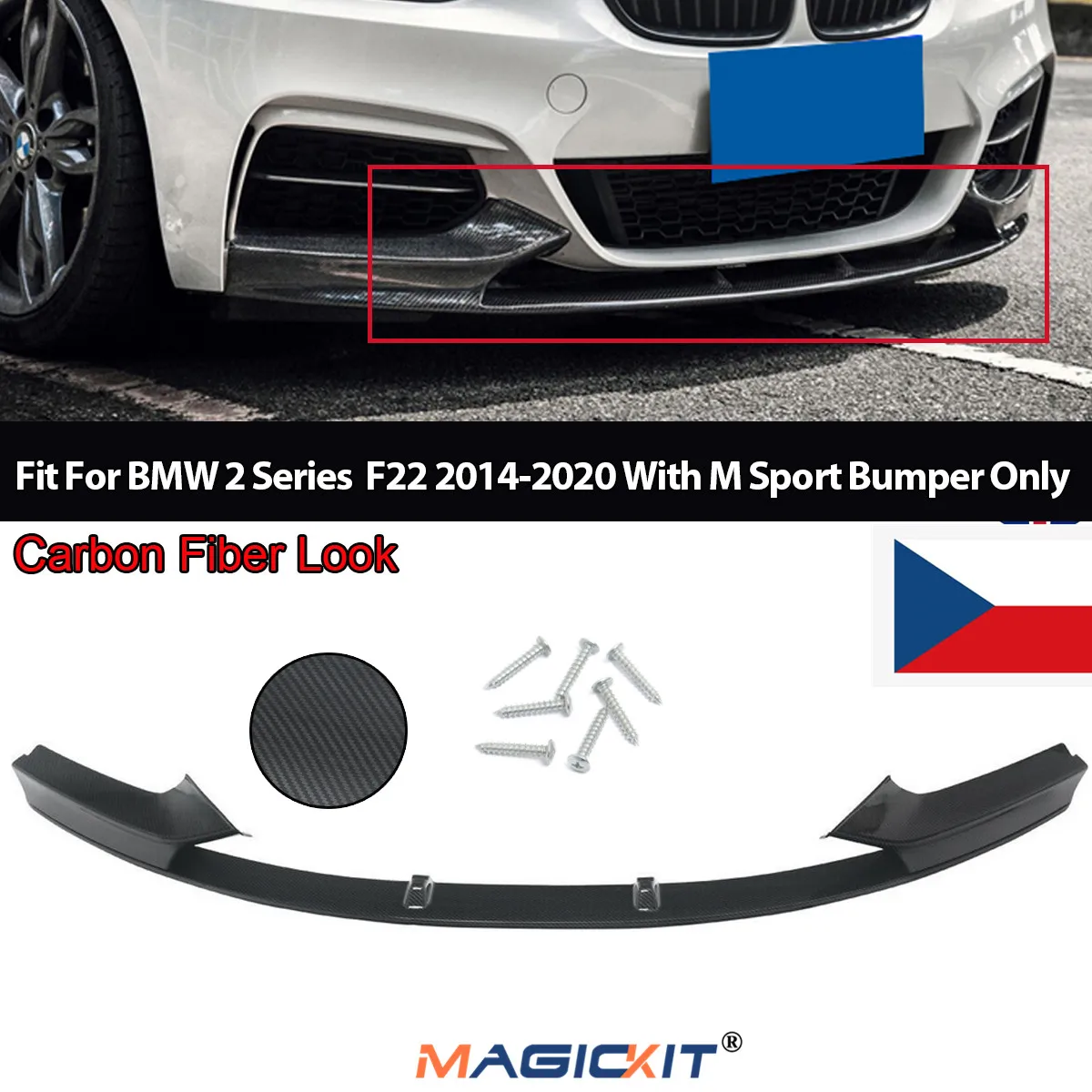 For 2014-2020 BMW F22 2 Series M Sport Front Bumper Lip Performance Carbon Fiber 