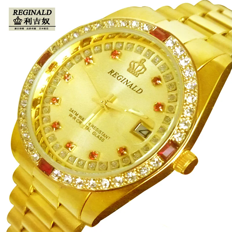 

Hot New Gold Watch Men Brand Fashion Japan Movementl Wristwatch High Quality Quartz Watch Lovers Style Rhinestone Watches Gifts