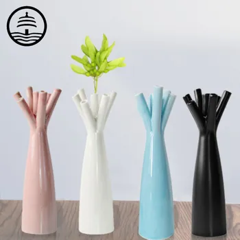

BAO GUANG TA European Simple Seven Holes Glazed Pottery Vase Personality Living Room Desktop Flower Arrangement Home Decor A2031
