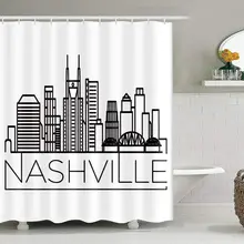 

City Buildings Outline Shower Curtain, Tennessee Nashville Modern Architecture Scenic Artwork, Waterproof Polyester Black White