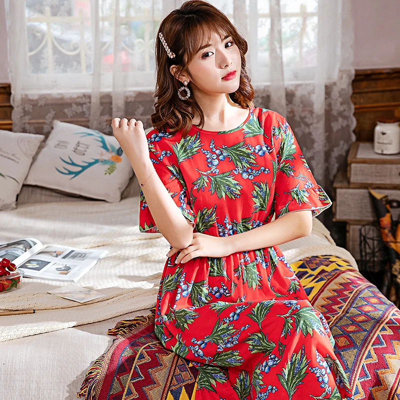 Женские ночные рубашки летний корейский стиль Тонкий сладкий женский круглый вырез одежда с принтом женские модные удобные свободные