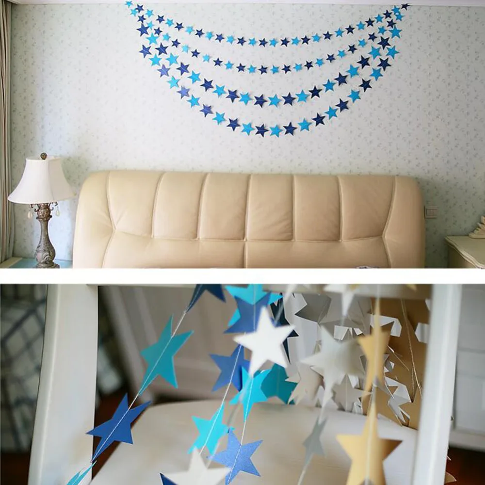 4M Stars String Paper Garland Bunting Banner Wall Hanging String Chain Banner for Home Holiday Party Birthday Wedding Decoration