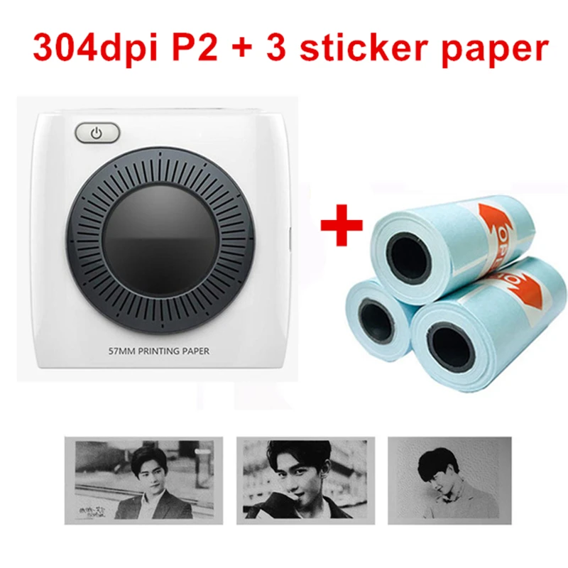 PAPERANG P2 Карманный фотопринтер Мини Bluetooth принтер поддержка мобильного телефона термопринтер HD термопринтер этикеток 1000 мАч - Цвет: P2 3 sticker papers