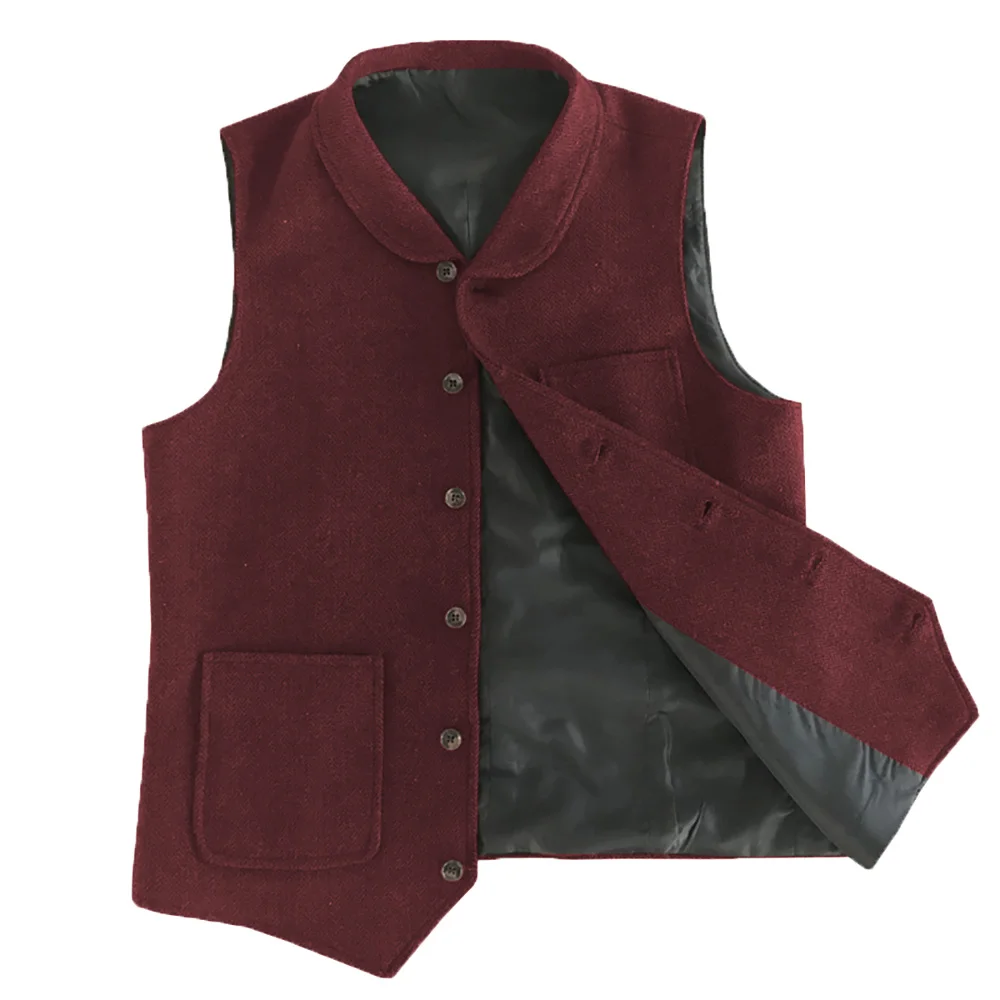 Men Suit Vest Lapel Retro Casual Waistcoat  Wool Houndstooth Formal Business Vest Groomman For Wedding Prom Best Man 6