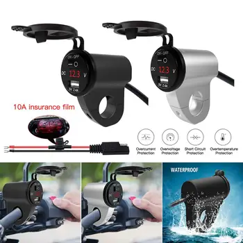 

QC 3.0 Charger Socket 12V Dual USB Charger LED Display Motorcycle Cigarette Lighter Socket Chargers 2.4A USB Power Off Switch