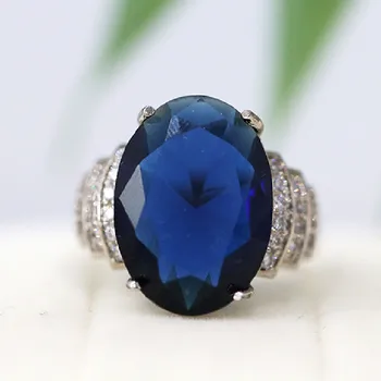 

Engagement Ring 18*13mm Oval Cut Blue Sapphire Ring Birthstone Ring Blue CZ Ring 18k White Gold Plated Ring Cooper Ring Big Gem