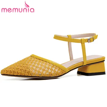 

MEMUNIA 2020 new arrival women sandals pointed toe mesh summer square heels casual party shoes buckle simple ladies sandals