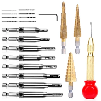 

21Pcs Woodworking Drilling Tools Hinge Drill Door Window Cabinet Hinge Drill Hole Opener with Hex Wrench 4-12 20 32Mm HSS Titani
