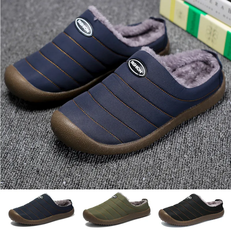 

Mens Winter Home Slippers Women Warm Indoor Shoes Waterproof Non-slip Unisex Slippers Big Size 37-48