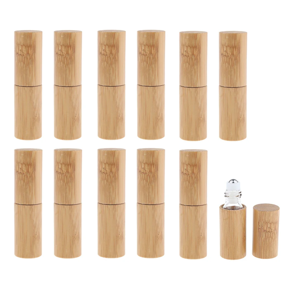12Pcs Handmade Natural Bamboo Perfume Essential Oil Roller Bottles 5ml