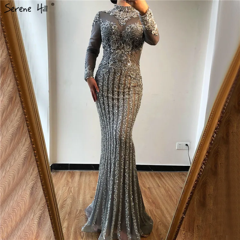 long sleeve diamond prom dress