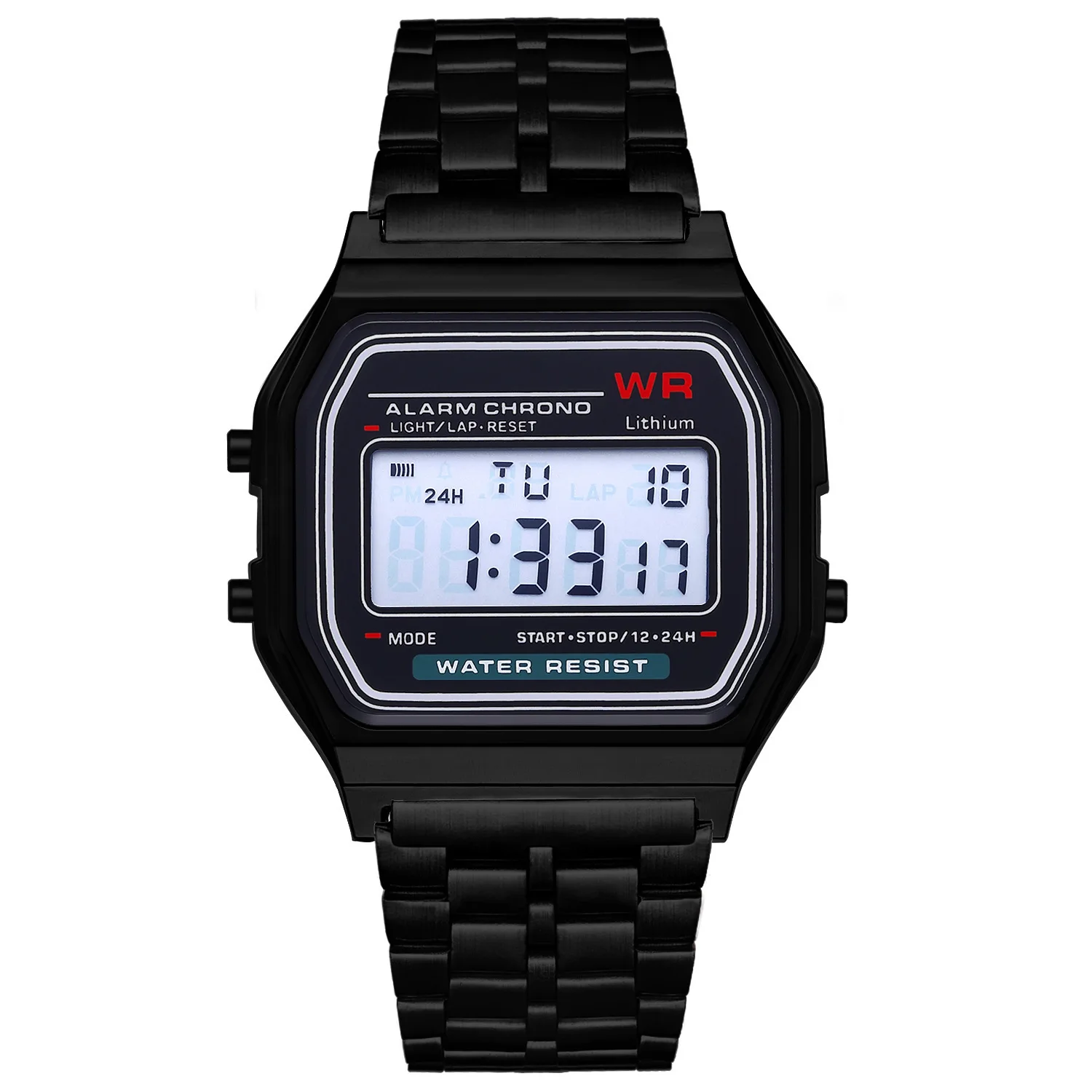 Stainless steel LED electronic hand unisex multifunctional luminous digital watch military retro sports metal boy watch