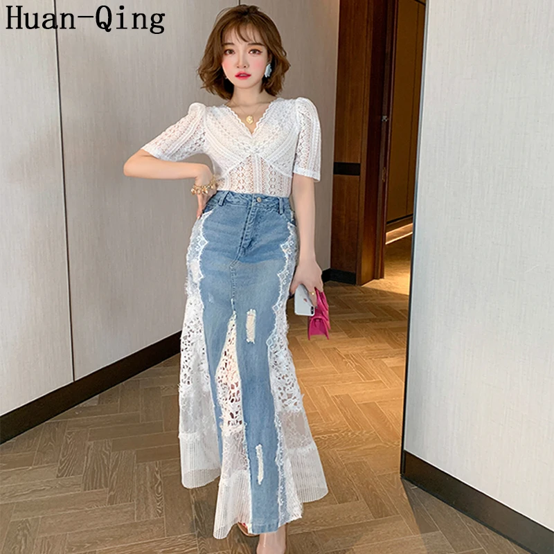 Женский модельный костюм из 2 предметов белая кружевная рубашка с V образным