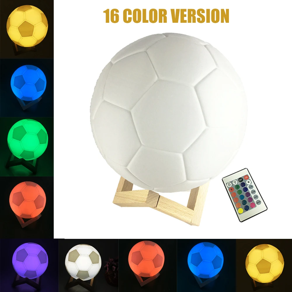 3D печать Led футбол Ночной светильник ночник Луна лампа 2/16 цветов свет сенсорный/пульт дистанционного управления детский подарок декор для спальни - Испускаемый цвет: 16 COLORS