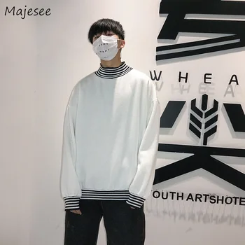 

Hoodies Men Turtleneck Patchwork Simple All-match Harjauku Loose Trendy Sweatshirts Mens Daily Ulzzang Students Clothing Chic