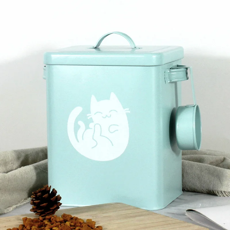 Moisture-Proof Airtight Dry Food Dog Iron Can Box Bucket Cat Pet Food Storage Container Tin Bin With Lid For Household 4